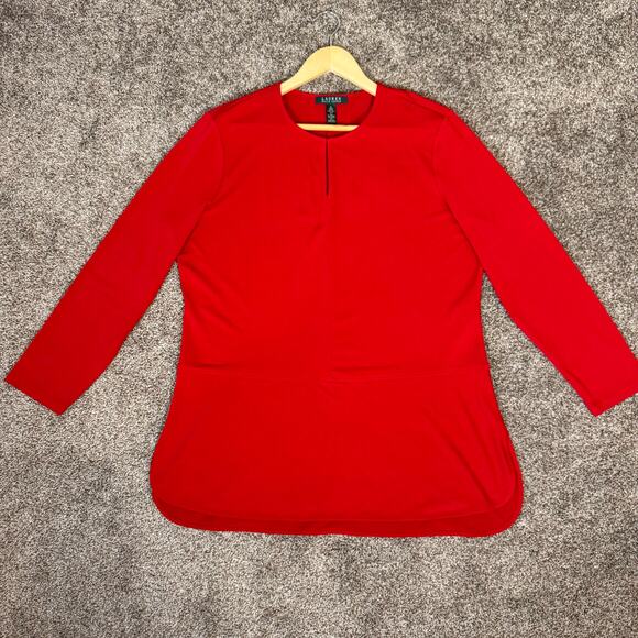 Lauren Ralph Lauren Womens Size XL Deed Red Long Sleeve Popover Top Keyhole Neck - Picture 3 of 11